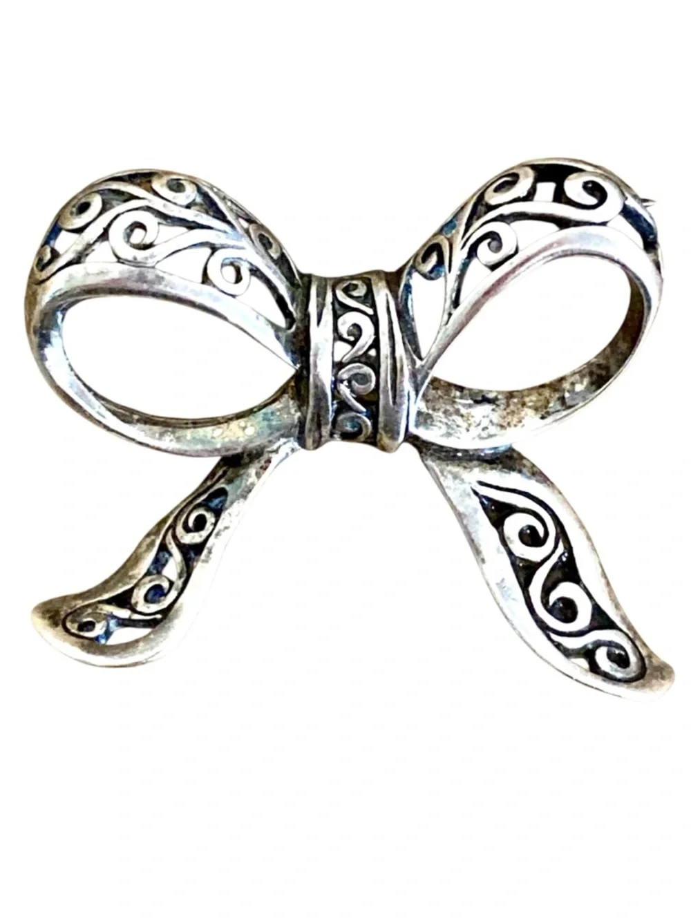 Silver Tone Bow Brooch Pin